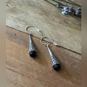 Sterling Silver & Obsidian Drop Earrings